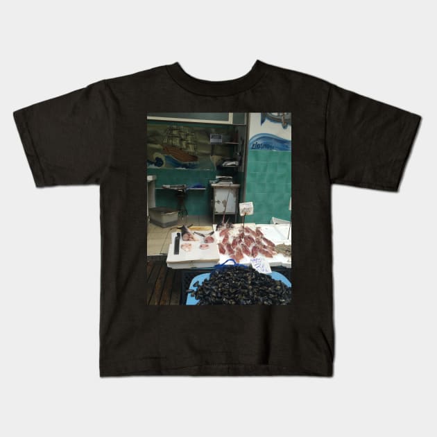 Selling Fish in Naples 2 Kids T-Shirt by ephotocard